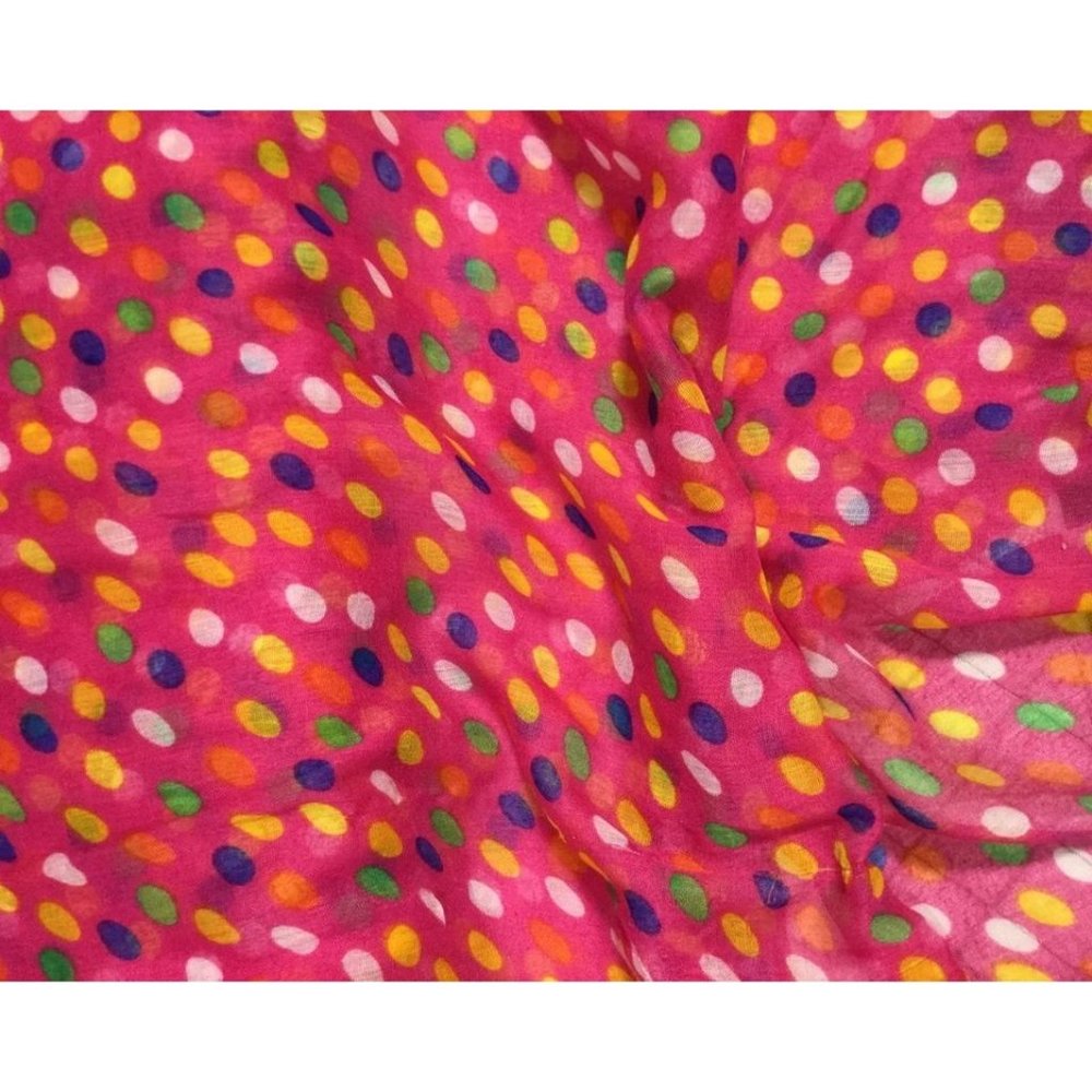 3 Yards - Fuchsia Pink with Multi Polka Dots - Polyester Gauze Voile Fabric
